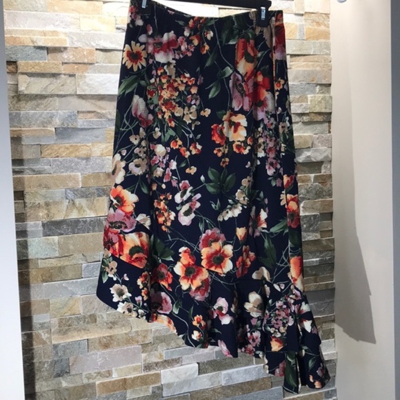 Bobeau Asymmetrical Ruffle Hem Midi Skirt - Picture 3 of 6